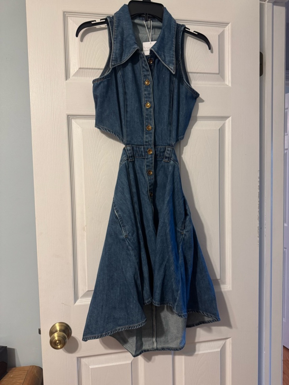 Sleeveless Backless Denim Midi Dress in Dark Blue